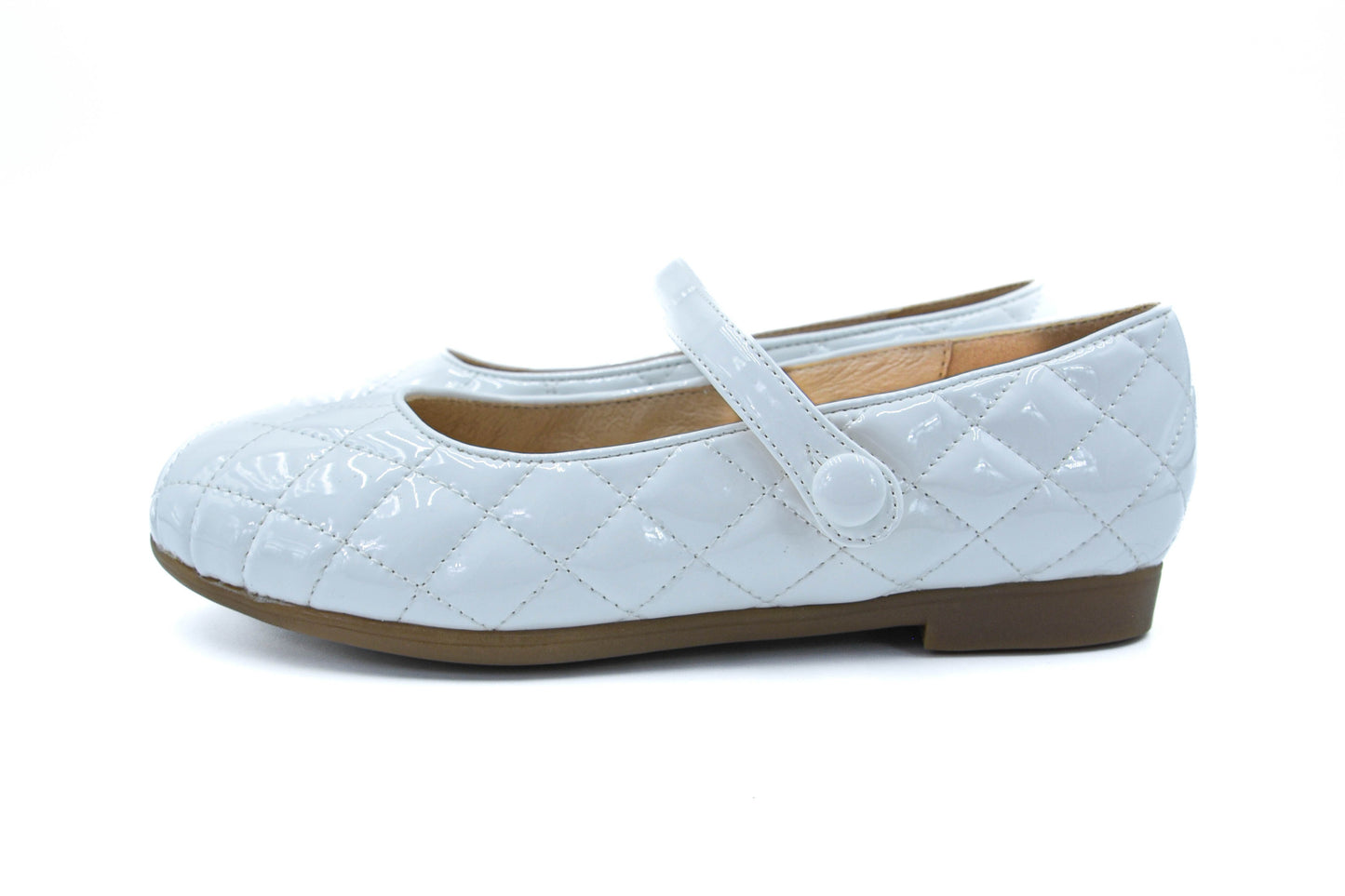 Brooklyn White 鏡面菱格紋學生鞋(白色)