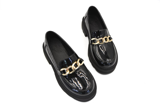 Alison Black Patent 鏈條厚底樂福鞋(鏡黑)